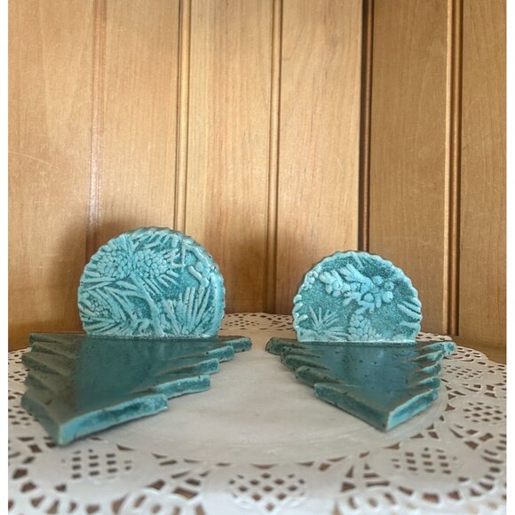 Rustic Studio Pottery Christmas Tree Holiday Tabletop Decor Set Of 2 Unique - Picture 5 of 5